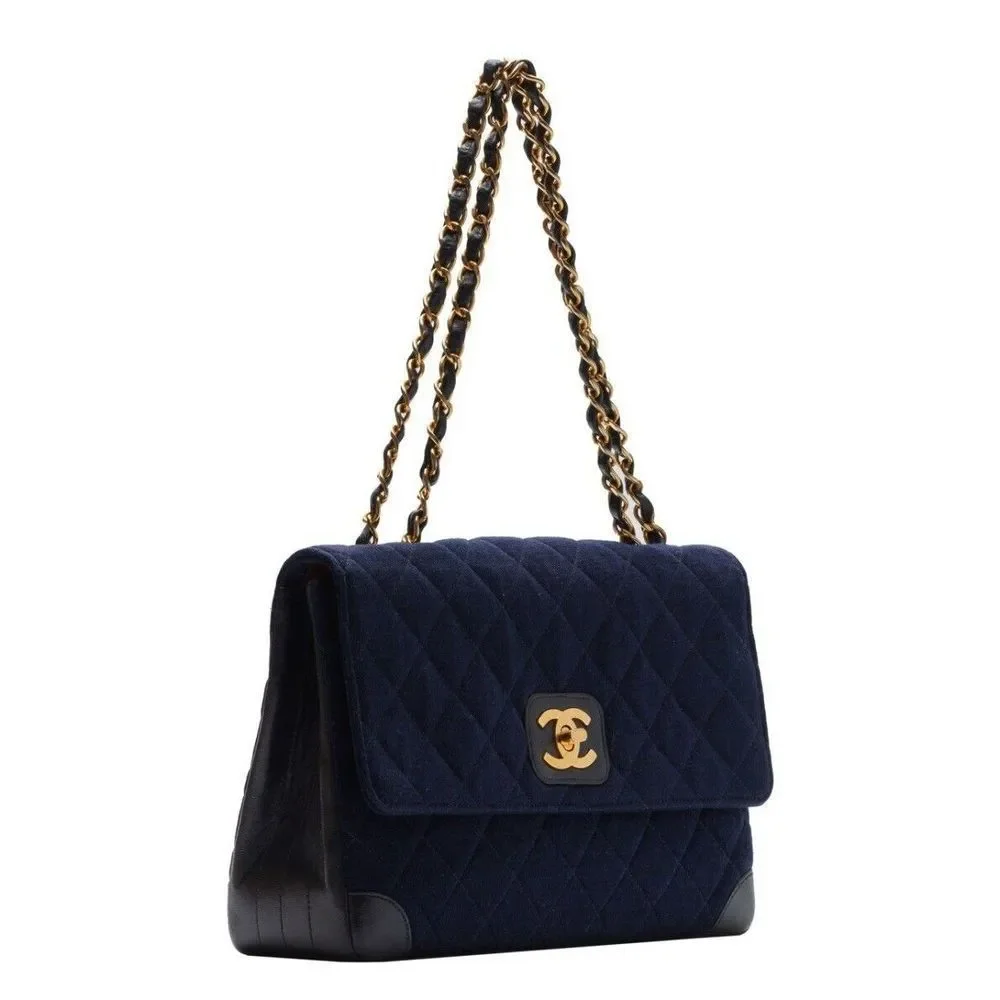 Chanel Matelasse Turnlock Straight Flap Chain Shoulder Jersey Material - Picture 3 of 9